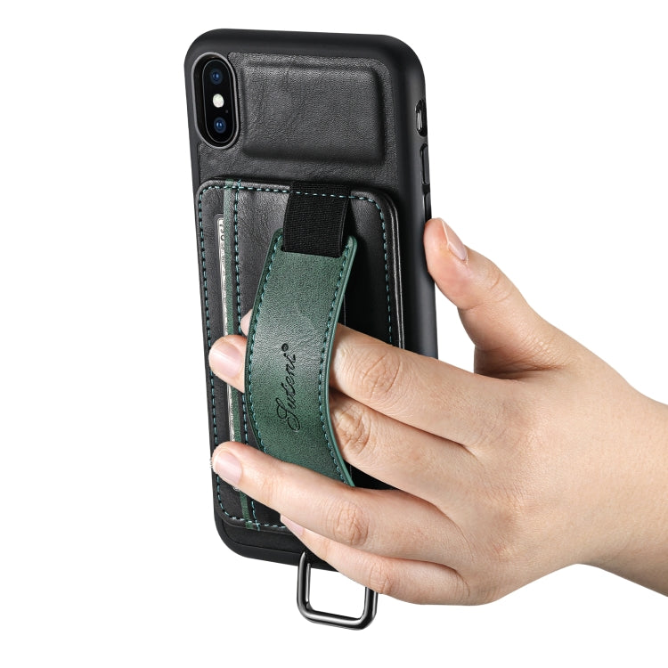 Suteni H13 Card Wallet Wrist Strap Holder PU Phone Case For iPhone X / XS(Black) - More iPhone Cases by Suteni | Online Shopping UK | buy2fix