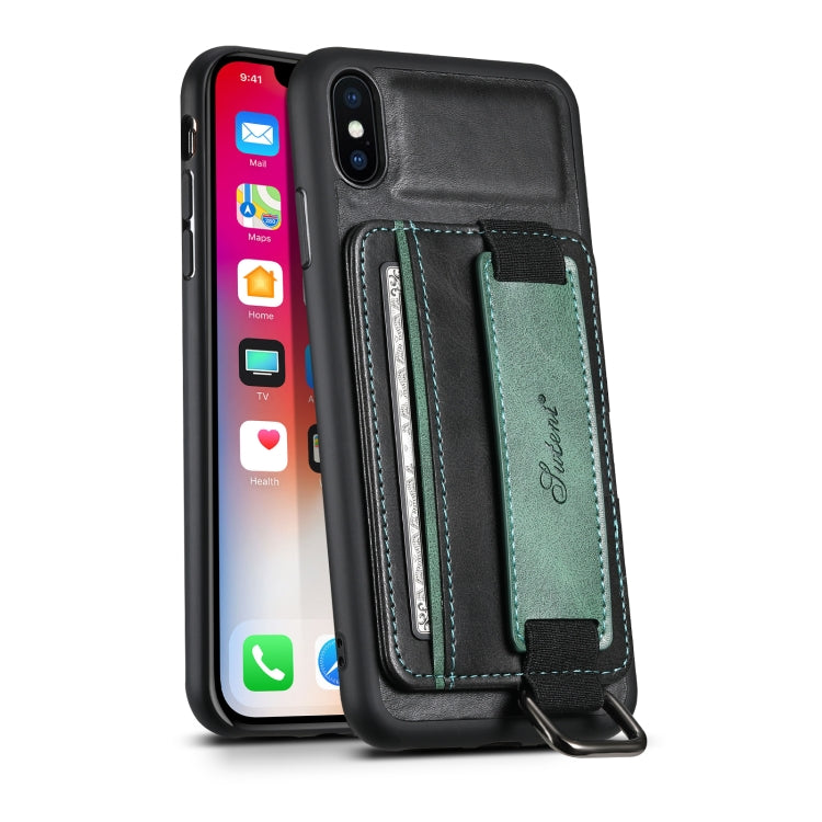 Suteni H13 Card Wallet Wrist Strap Holder PU Phone Case For iPhone XR(Black) - More iPhone Cases by Suteni | Online Shopping UK | buy2fix