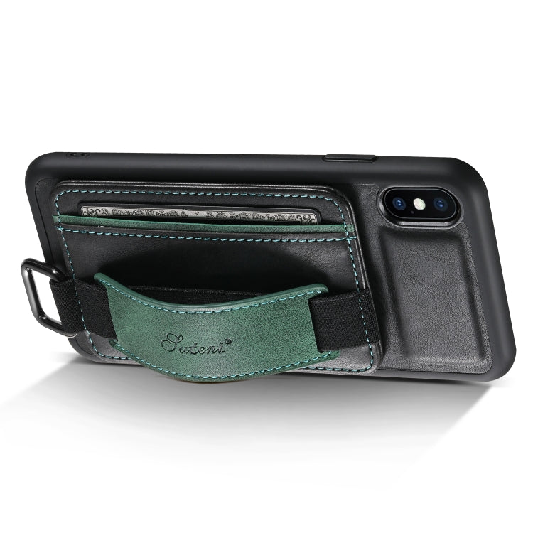 Suteni H13 Card Wallet Wrist Strap Holder PU Phone Case For iPhone XR(Black) - More iPhone Cases by Suteni | Online Shopping UK | buy2fix