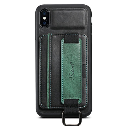 Suteni H13 Card Wallet Wrist Strap Holder PU Phone Case For iPhone XS Max(Black) - More iPhone Cases by Suteni | Online Shopping UK | buy2fix