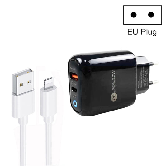 PD04 Type-C + USB Mobile Phone Charger with USB to 8 Pin Cable, EU Plug(Black) - USB Charger by buy2fix | Online Shopping UK | buy2fix