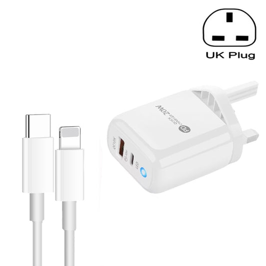 PD04 Type-C + USB Mobile Phone Charger with Type-C to 8 Pin Cable, UK Plug(White) - USB Charger by buy2fix | Online Shopping UK | buy2fix