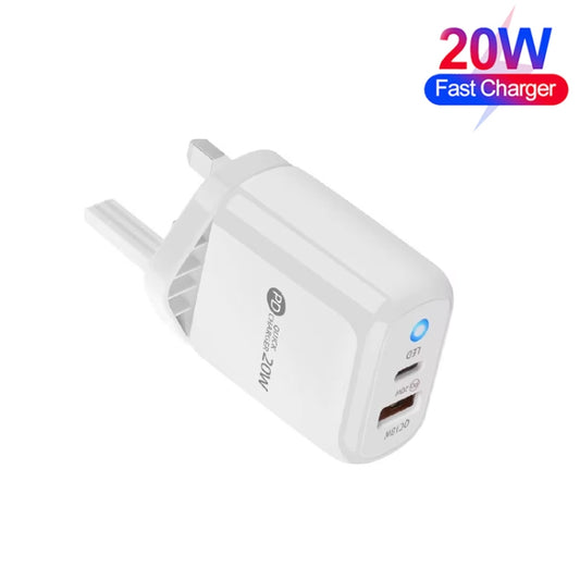 PD04 Type-C + USB Mobile Phone Charger with Type-C to 8 Pin Cable, UK Plug(White) by buy2fix