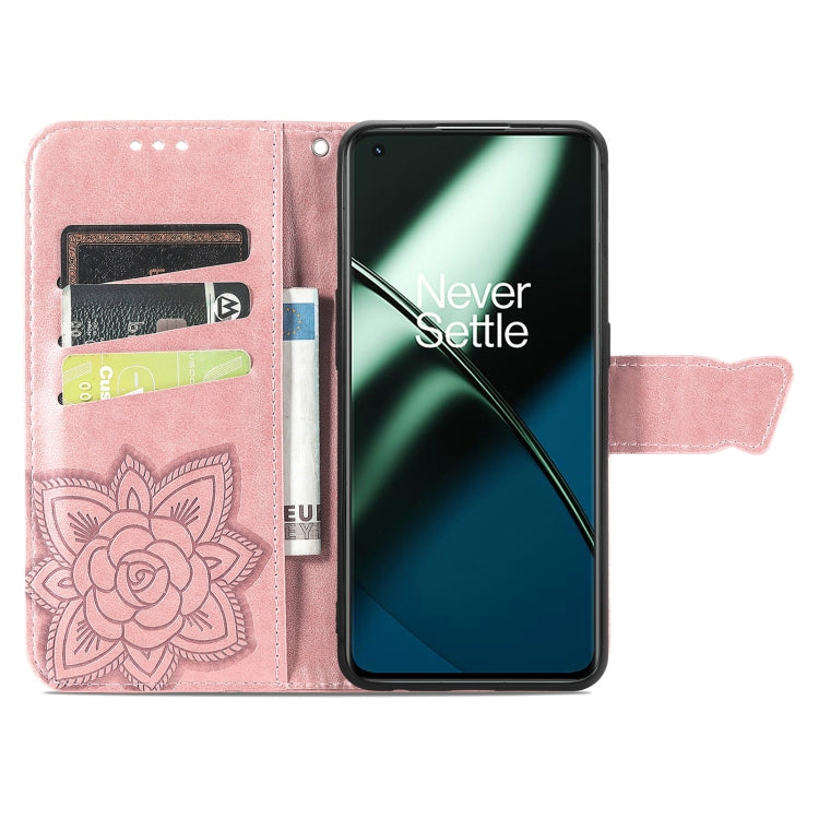 For OnePlus 11 Butterfly Love Flower Embossed Flip Leather Phone Case(Rose Gold) - OnePlus Cases by buy2fix | Online Shopping UK | buy2fix