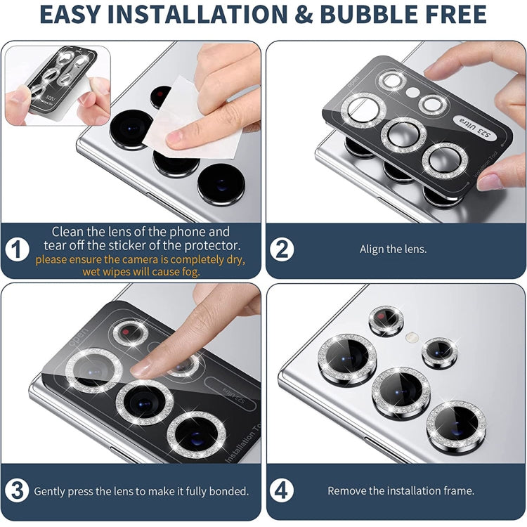 For Samsung Galaxy S23 Ultra 5G ENKAY 9H Rear Camera Lens Glitter Aluminium Alloy Ring Tempered Glass Film(Black) by ENKAY