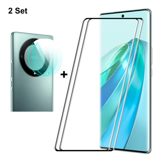 For Honor X9A / Magic5 Lite 2pcs ENKAY 0.26mm 3D Hot Bending Tempered Glass Full Film with Lens Film - Honor Tempered Glass by ENKAY | Online Shopping UK | buy2fix