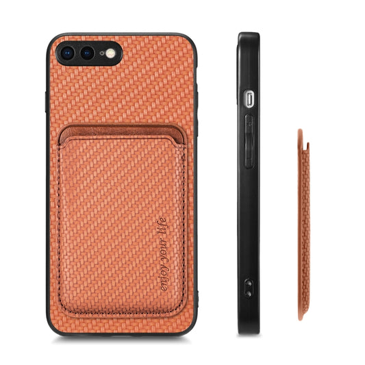 For iPhone 7 Plus / 8 Plus Carbon Fiber Leather Card Magsafe Magnetic Phone Case(Brown) by buy2fix