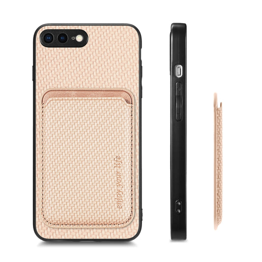 For iPhone 7 Plus / 8 Plus Carbon Fiber Leather Card Magsafe Magnetic Phone Case(Khaki) by buy2fix