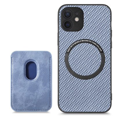 For iPhone 12 Carbon Fiber Leather Card Magsafe Magnetic Phone Case(Blue) - iPhone 12 / 12 Pro Cases by buy2fix | Online Shopping UK | buy2fix