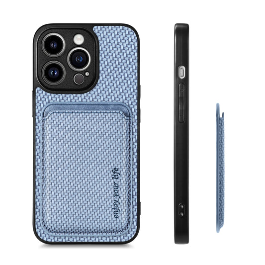 For iPhone 13 Pro Carbon Fiber Leather Card Magsafe Magnetic Phone Case(Blue) by buy2fix
