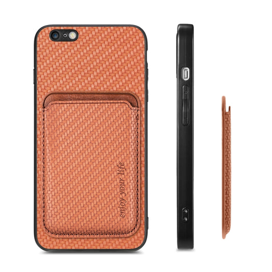 For iPhone 6 / 6s Carbon Fiber Leather Card Magsafe Magnetic Phone Case(Brown) by buy2fix
