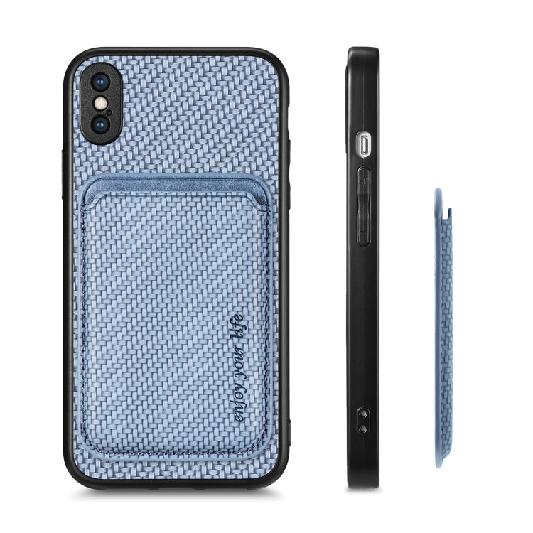 For iPhone X / XS Carbon Fiber Leather Card Magsafe Magnetic Phone Case(Blue) - More iPhone Cases by buy2fix | Online Shopping UK | buy2fix