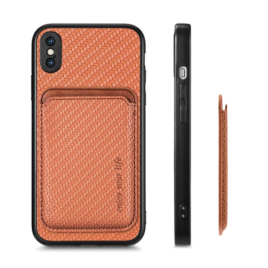 For iPhone X / XS Carbon Fiber Leather Card Magsafe Magnetic Phone Case(Brown) by buy2fix