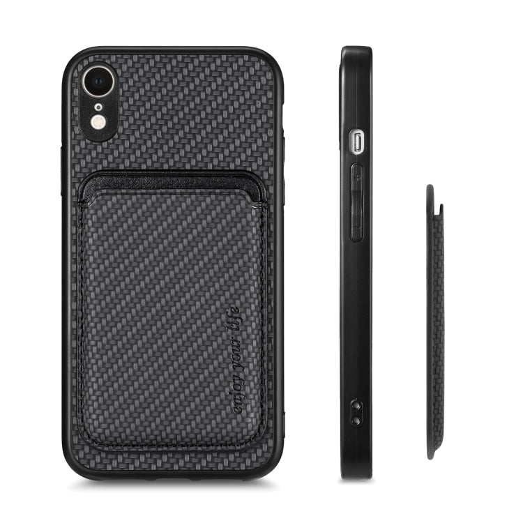For iPhone XR Carbon Fiber Leather Card Magsafe Magnetic Phone Case(Black) by buy2fix