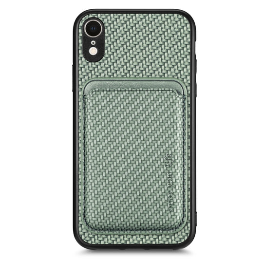 For iPhone  XR Carbon Fiber Leather Card Magsafe Magnetic Phone Case(Green)
