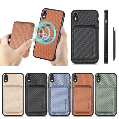 For iPhone XR Carbon Fiber Leather Card Magsafe Magnetic Phone Case(Black) by buy2fix