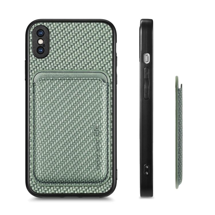 For iPhone XS Max Carbon Fiber Leather Card Magsafe Magnetic Phone Case(Green) - More iPhone Cases by buy2fix | Online Shopping UK | buy2fix