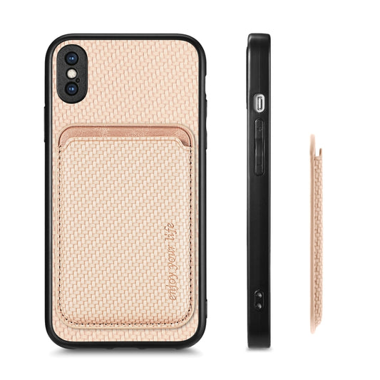 For iPhone XS Max Carbon Fiber Leather Card Magsafe Magnetic Phone Case(Khaki) by buy2fix
