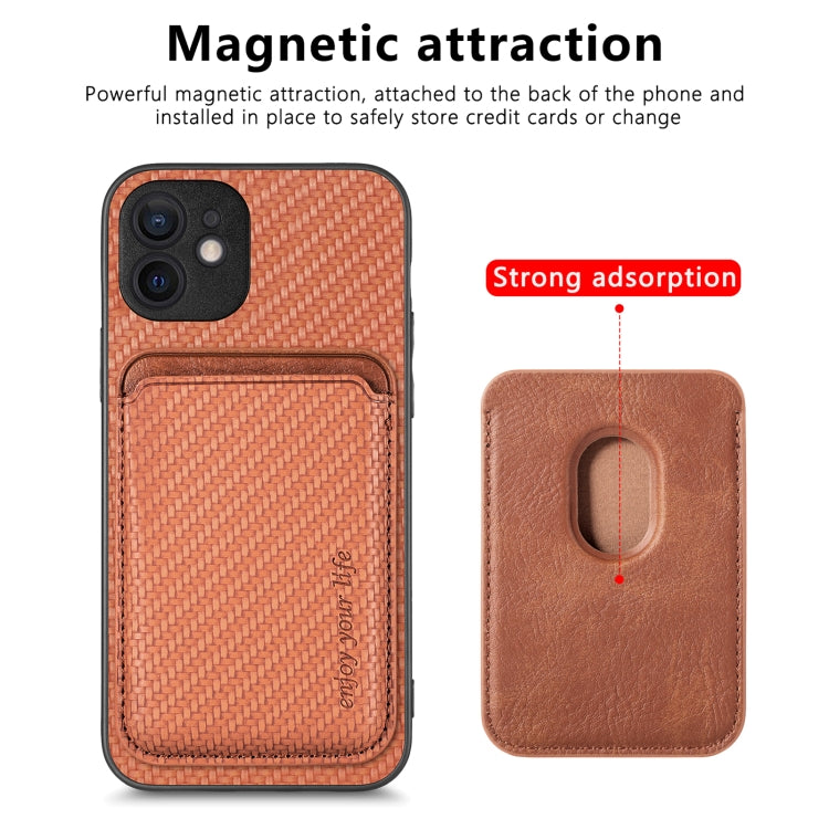 For iPhone 11 Pro Max Carbon Fiber Leather Card Magsafe Magnetic Phone Case(Brown) - iPhone 11 Pro Max Cases by buy2fix | Online Shopping UK | buy2fix