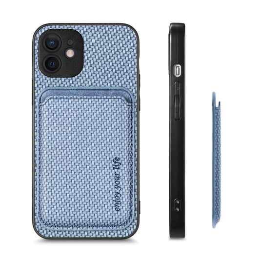 For iPhone 12 mini Carbon Fiber Leather Card Magsafe Magnetic Phone Case(Blue) by buy2fix