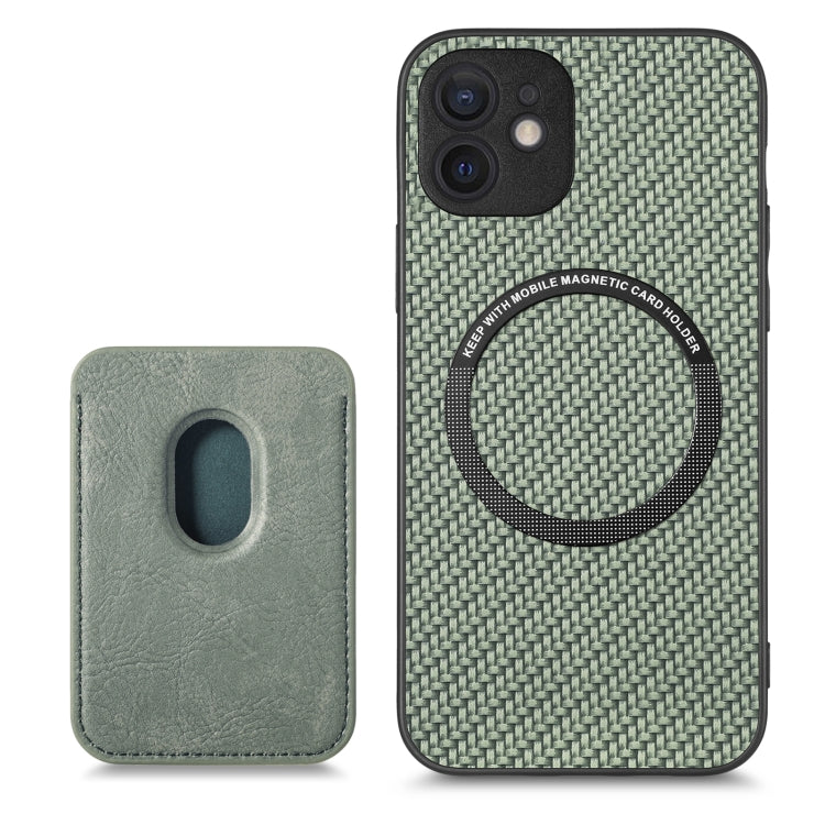 For iPhone 12 mini Carbon Fiber Leather Card Magsafe Magnetic Phone Case(Green) - iPhone 12 mini Cases by buy2fix | Online Shopping UK | buy2fix