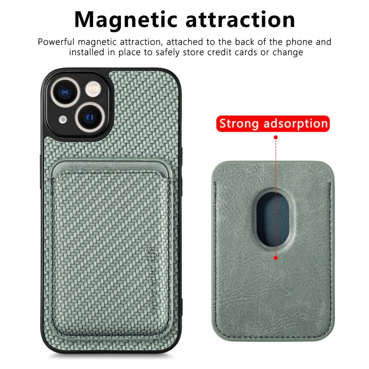 For iPhone 14 Plus Carbon Fiber Leather Card Magsafe Magnetic Phone Case(Green) - iPhone 14 Plus Cases by buy2fix | Online Shopping UK | buy2fix