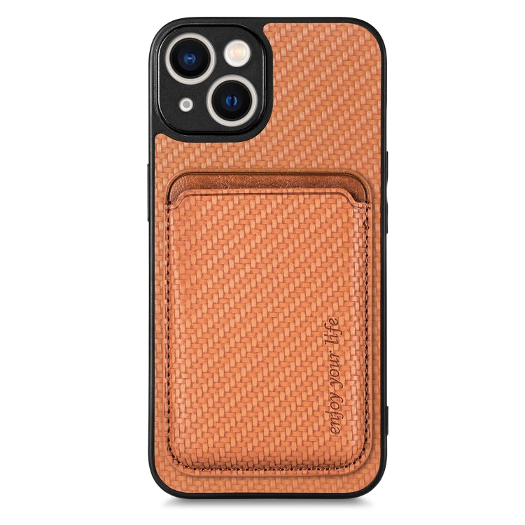 For iPhone 14 Pro Max Carbon Fiber Leather Card Magsafe Magnetic Phone Case(Brown) - iPhone 14 Pro Max Cases by buy2fix | Online Shopping UK | buy2fix