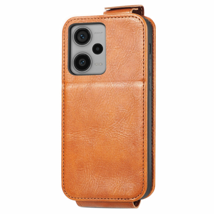 For Xiaomi Redmi Note 12 Pro+ Zipper Wallet Vertical Flip Leather Phone Case(Brown) - Xiaomi Cases by buy2fix | Online Shopping UK | buy2fix