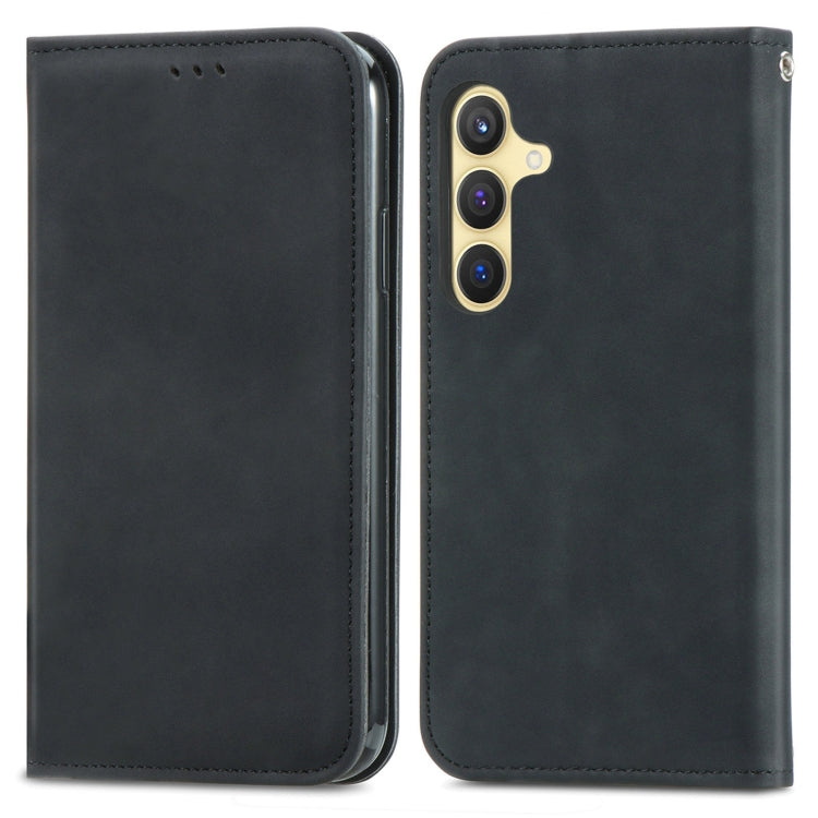For Samsung Galaxy S25 5G Retro Skin Feel Magnetic Leather Phone Case(Black) by buy2fix
