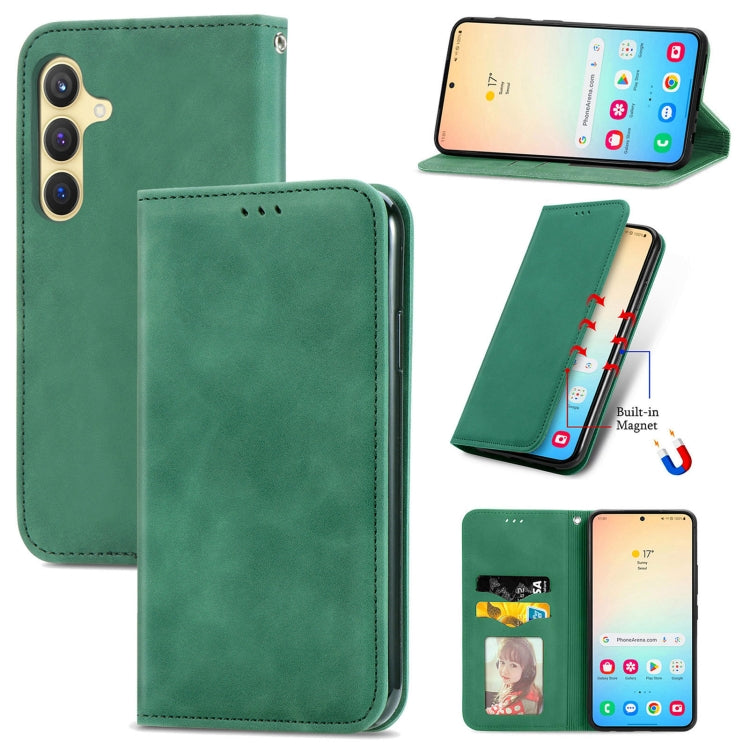 For Samsung Galaxy S25 5G Retro Skin Feel Magnetic Leather Phone Case(Green) by buy2fix