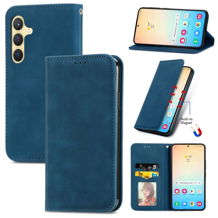 For Samsung Galaxy S25 5G Retro Skin Feel Magnetic Leather Phone Case(Blue) by buy2fix