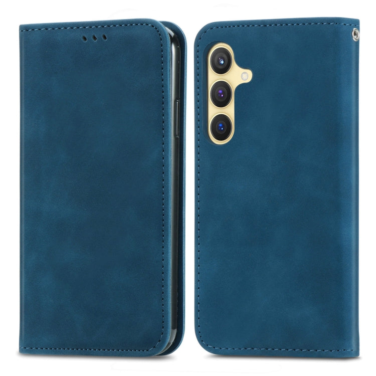 For Samsung Galaxy S25 5G Retro Skin Feel Magnetic Leather Phone Case(Blue) by buy2fix