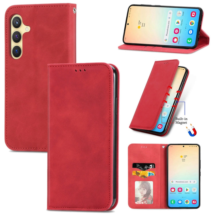 For Samsung Galaxy S25 5G Retro Skin Feel Magnetic Leather Phone Case(Red) by buy2fix