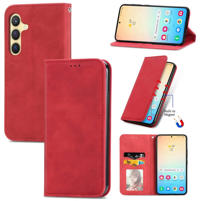 For Samsung Galaxy S25 5G Retro Skin Feel Magnetic Leather Phone Case(Red) by buy2fix