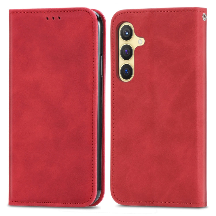 For Samsung Galaxy S25 5G Retro Skin Feel Magnetic Leather Phone Case(Red) by buy2fix