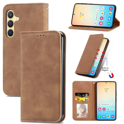 For Samsung Galaxy S25 5G Retro Skin Feel Magnetic Leather Phone Case(Brown) by buy2fix