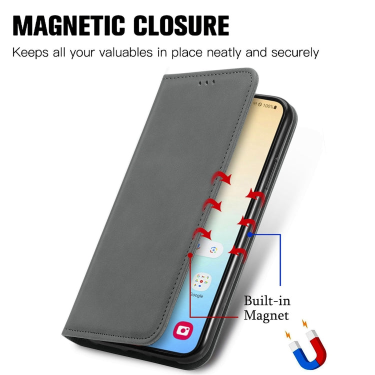For Samsung Galaxy S25 5G Retro Skin Feel Magnetic Leather Phone Case(Gray) by buy2fix