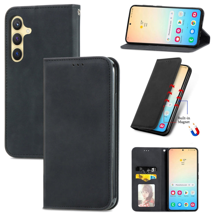 For Samsung Galaxy S25+ 5G Retro Skin Feel Magnetic Leather Phone Case(Black) by buy2fix