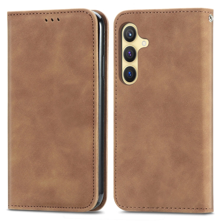 For Samsung Galaxy S25+ 5G Retro Skin Feel Magnetic Leather Phone Case(Brown) by buy2fix