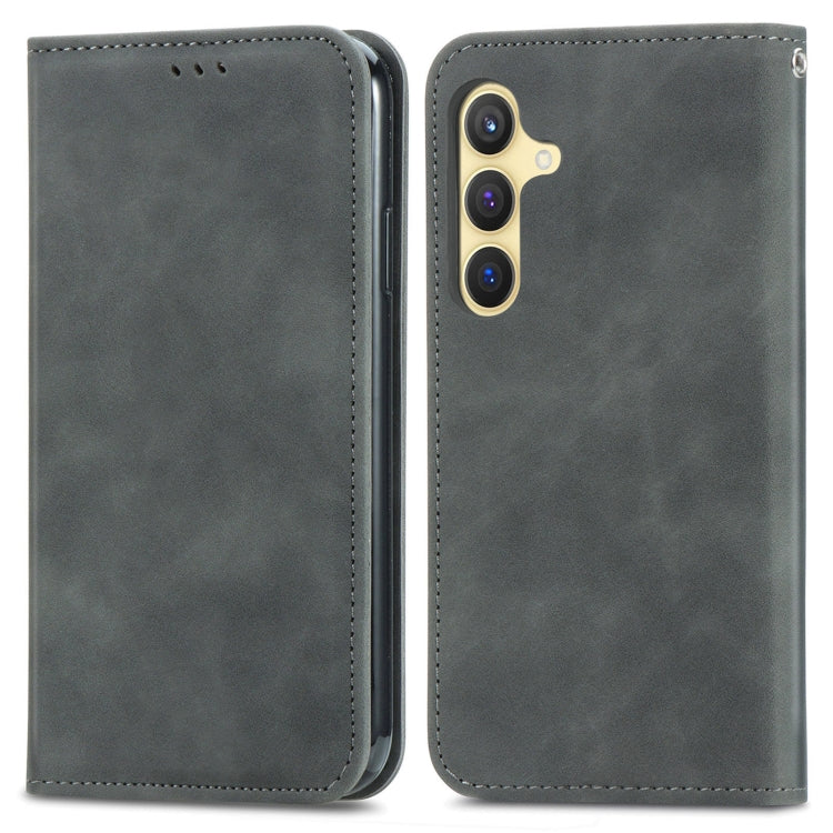 For Samsung Galaxy S25+ 5G Retro Skin Feel Magnetic Leather Phone Case(Gray) by buy2fix
