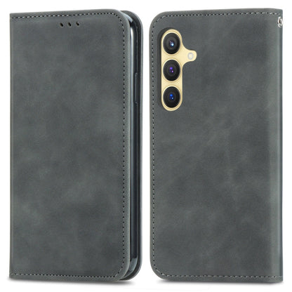 For Samsung Galaxy S25+ 5G Retro Skin Feel Magnetic Leather Phone Case(Gray) by buy2fix