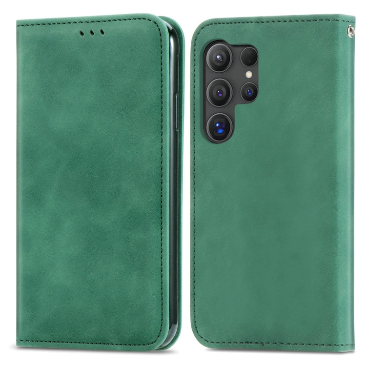 For Samsung Galaxy S25 Ultra 5G Retro Skin Feel Magnetic Leather Phone Case(Green) - Galaxy S25 Ultra 5G Cases by buy2fix | Online Shopping UK | buy2fix