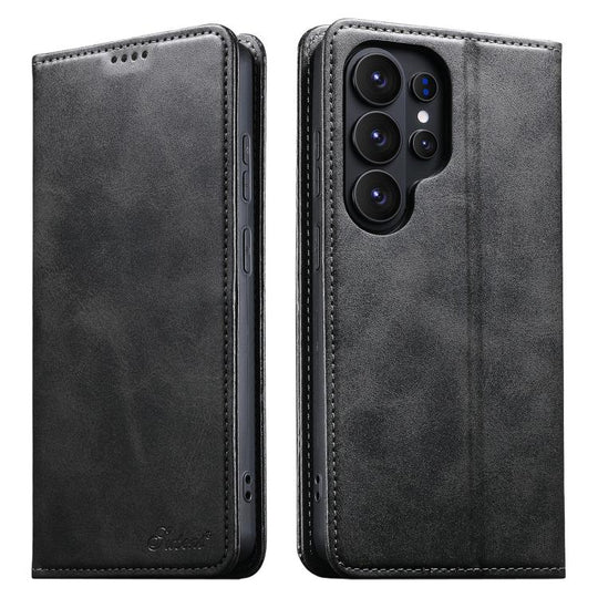 For Samsung Galaxy S26 Ultra 5G Suteni Calf Texture Horizontal Flip Leather Phone Case(Black)