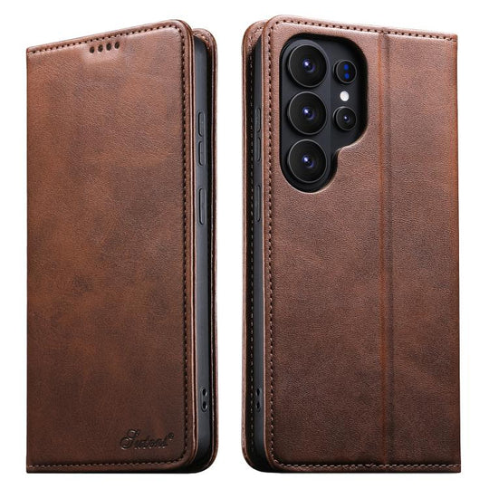 For Samsung Galaxy S26 Ultra 5G Suteni Calf Texture Horizontal Flip Leather Phone Case(Brown)