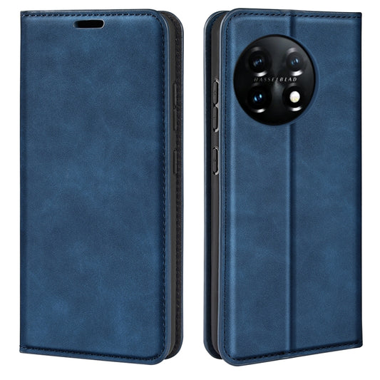 For OnePlus 11 Retro-skin Magnetic Suction Leather Phone Case(Dark Blue) by buy2fix