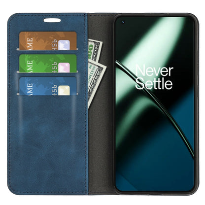 For OnePlus 11 Retro-skin Magnetic Suction Leather Phone Case(Dark Blue) by buy2fix