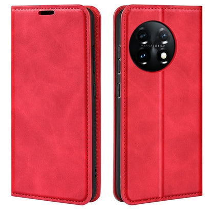 For OnePlus 11 Retro-skin Magnetic Suction Leather Phone Case(Red) by buy2fix