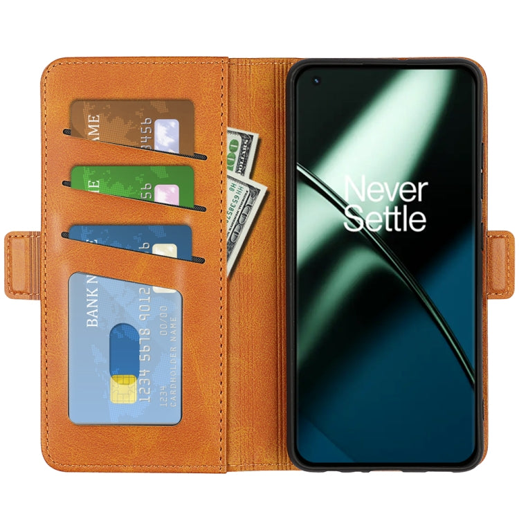 For OnePlus 11 Dual-side Magnetic Buckle Leather Phone Case(Yellow) by buy2fix