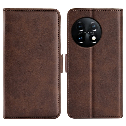 For OnePlus 11 Dual-side Magnetic Buckle Leather Phone Case(Brown) by buy2fix