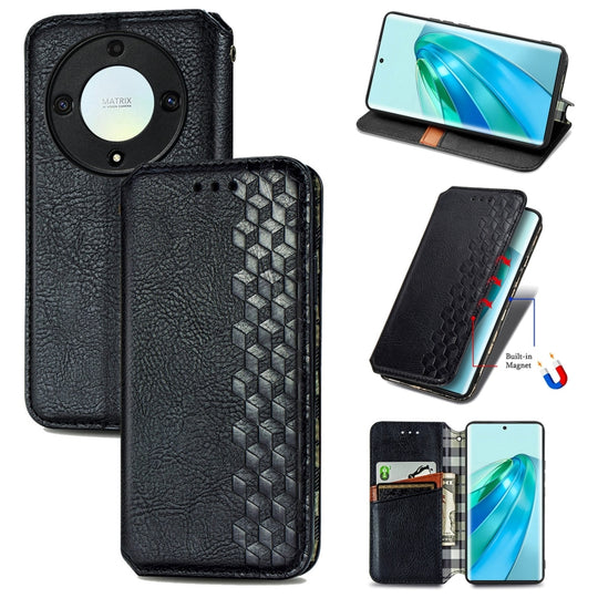 For Honor Magic5 Lite Cubic Grid Pressed Magnetic PU Leather Case(Black)